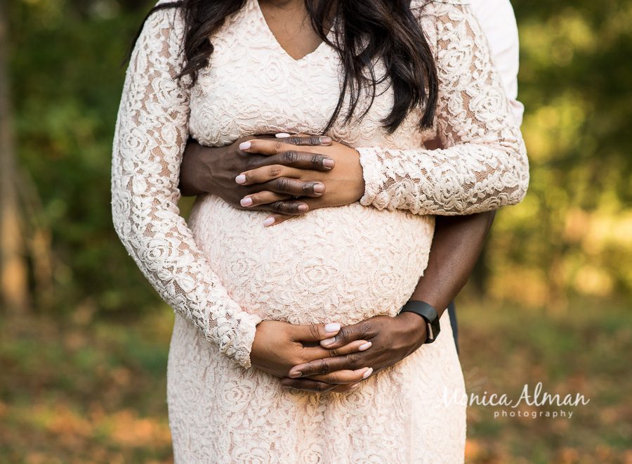 Outdoor Maternity Session Husband And Wife Touching Pregnant Belly
