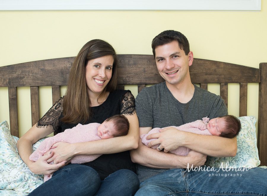 Twin Newborn Session With Both Parents Photo