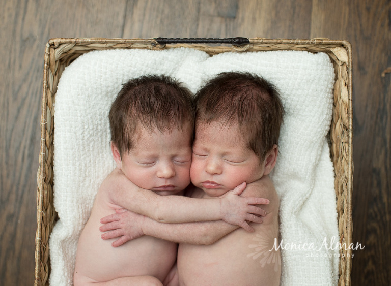 Twin Newborn Session Babies Hugging Each Other Photo