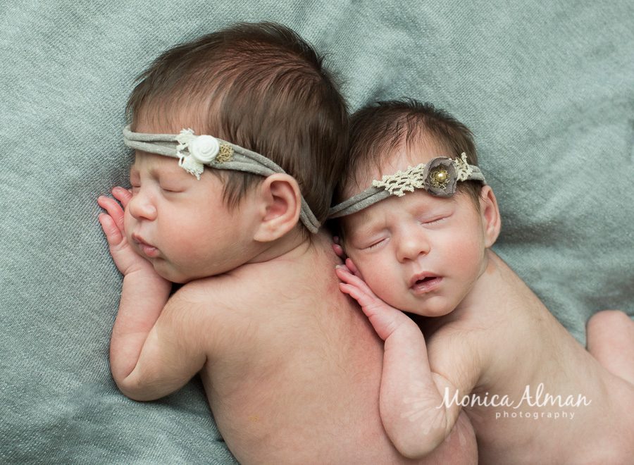 Twin Newborn Session Babies Laying On Each Other Photo