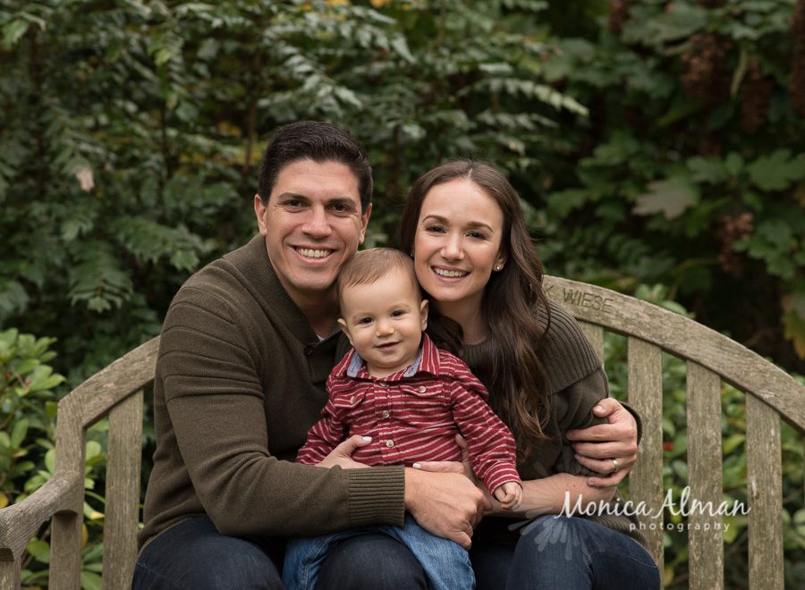 Nine Month Old Session family on bench photo