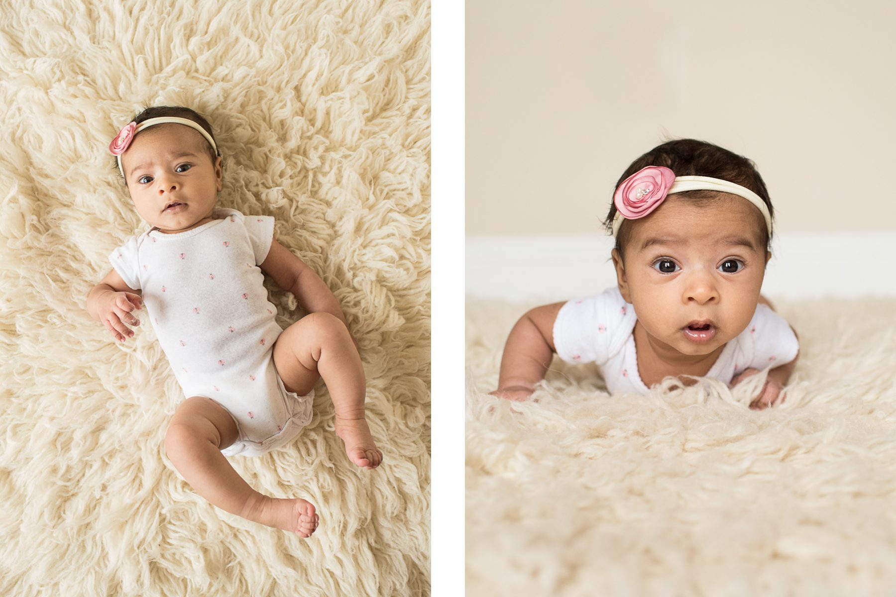 Two Month Old Baby Girl Lying on Rug Photo