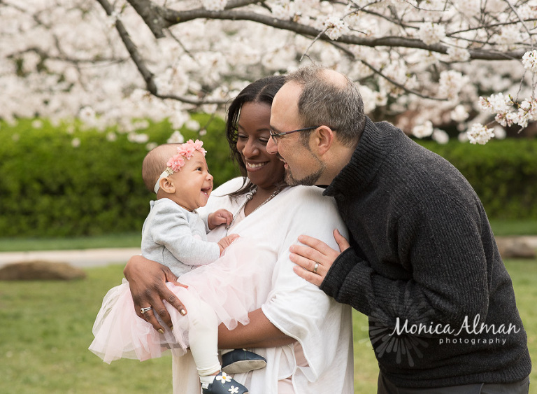 Cherry Blossom Session Baby Smiling At Parents Photo