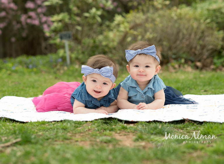 Twin Six Month Session Babies on Their Bellies Photo
