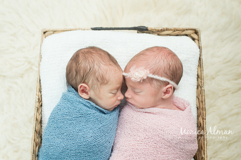 Baby Boy and Girl Twins Looking At Each Other Photo