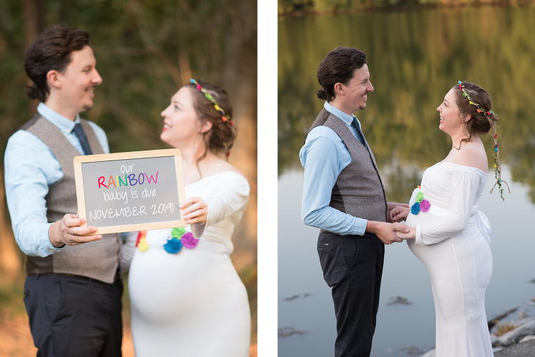 Rainbow-Baby-Maternity-Session Parents Smiling At Each Other Photo