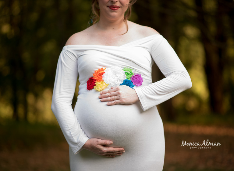 Rainbow-Baby-Maternity-Session Mom Touching Belly Photo