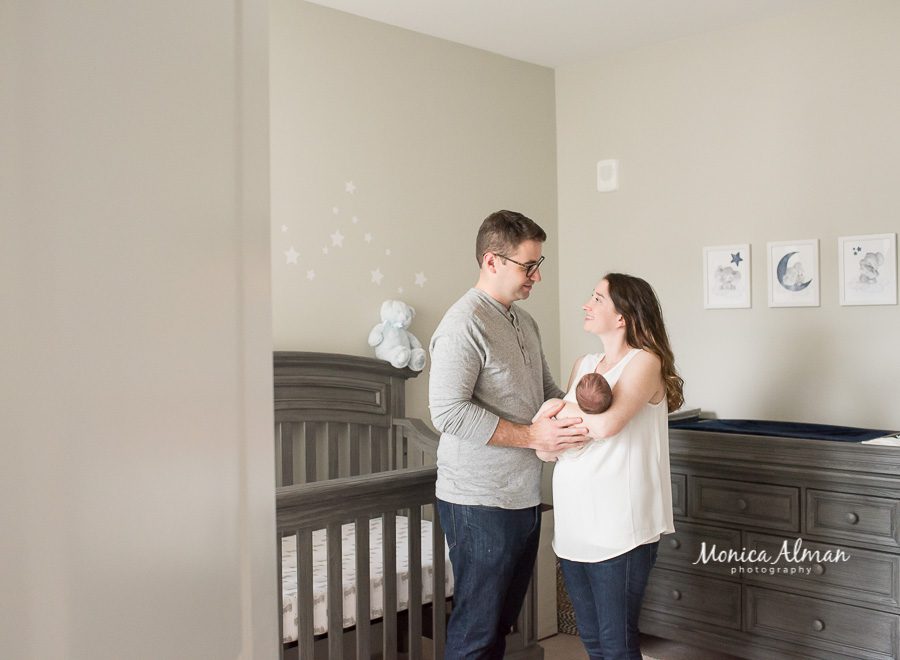 neutral portrait newborn session peak into nursery photo