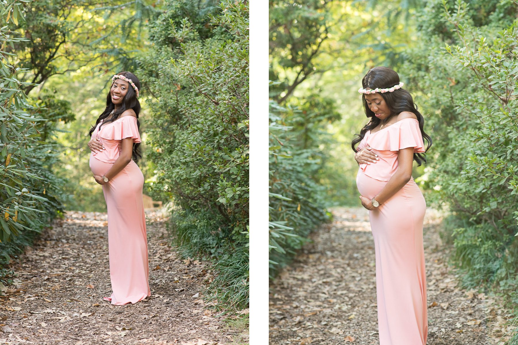 fall maternity session pregnant looking at belly photo