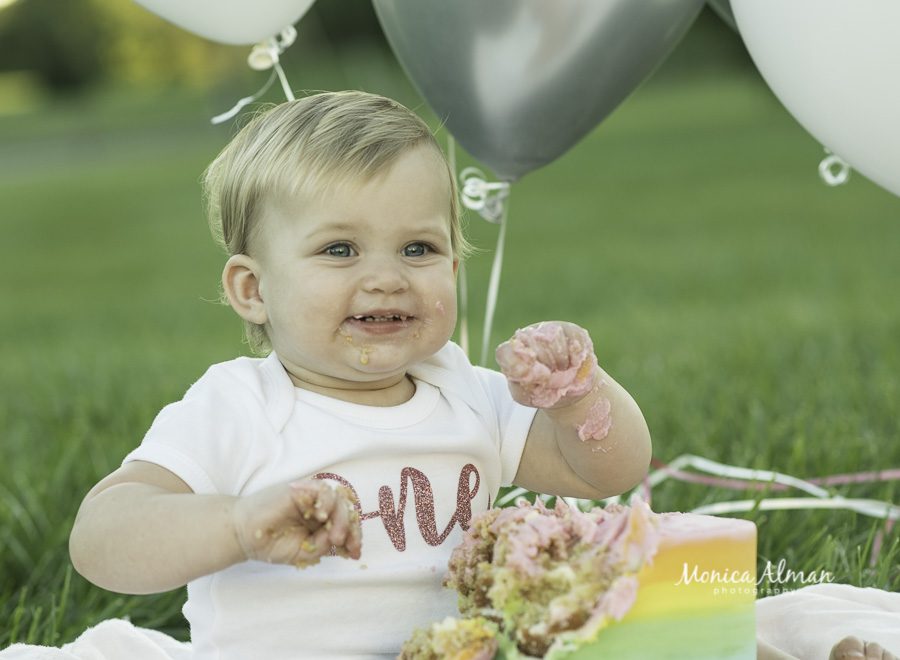 Happy cake smash baby photo