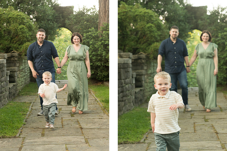 boy running with parents