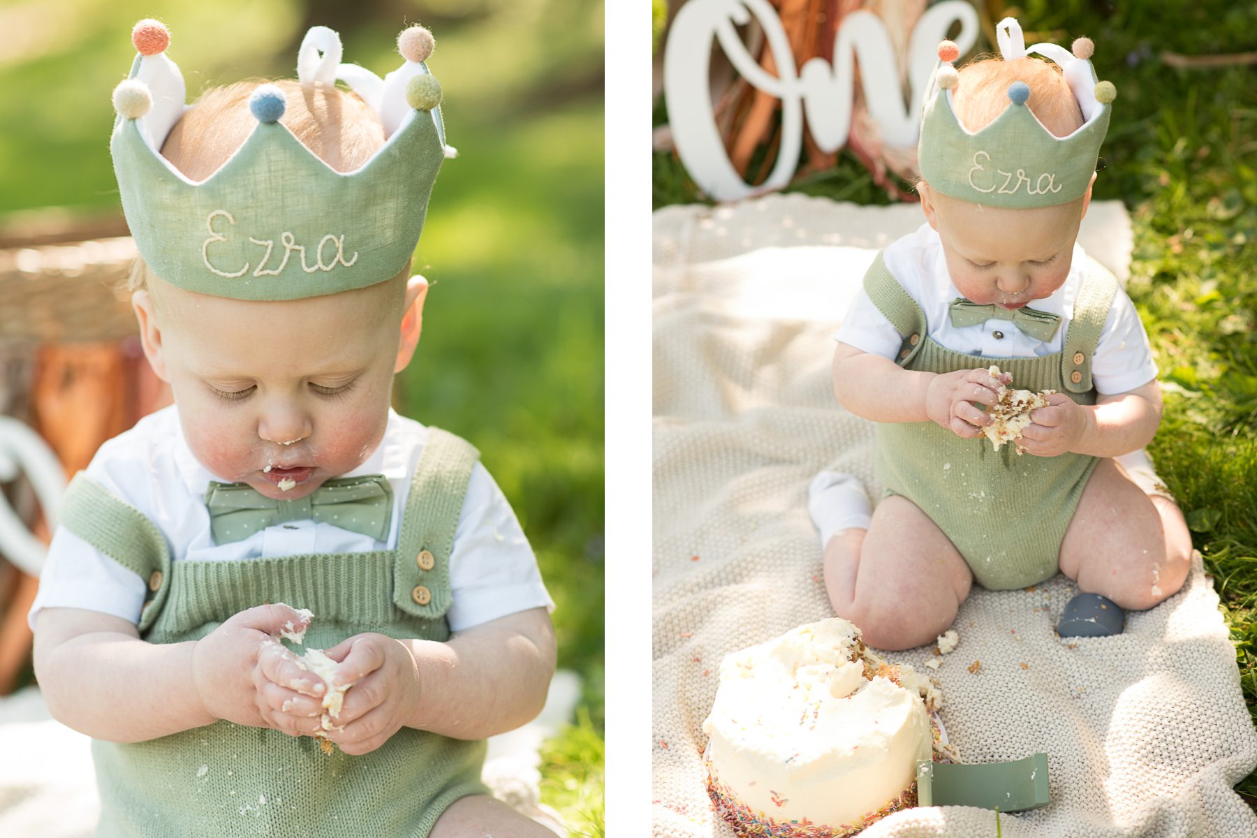 Baby boy eating his first cake in Maryland
