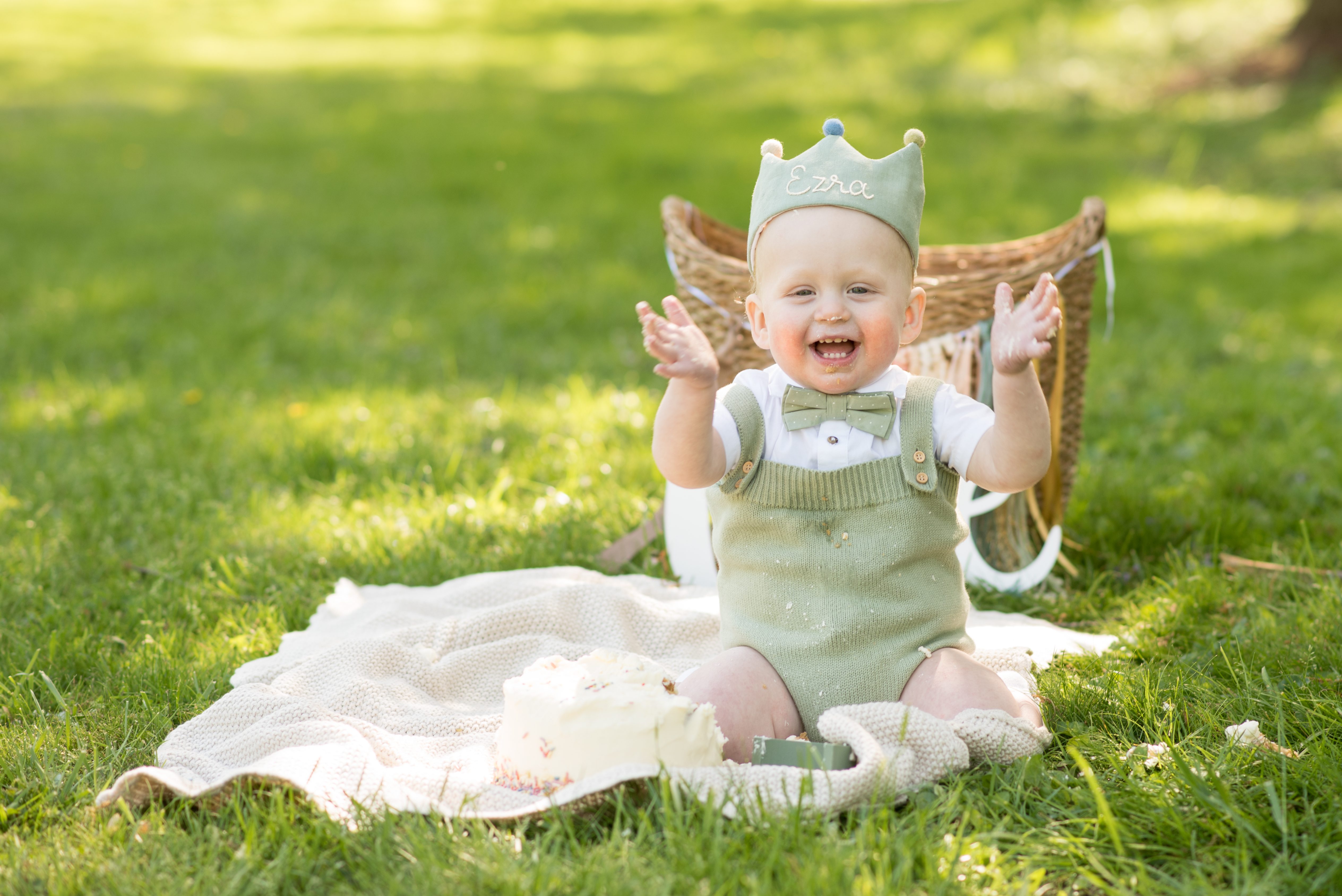 Baby clapping during his first birthday session in Gaithersburg, Maryland